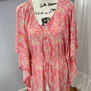Talbots x Cabana Life Pink Patterned Tropical Women's Top Cover Up Beach Pool